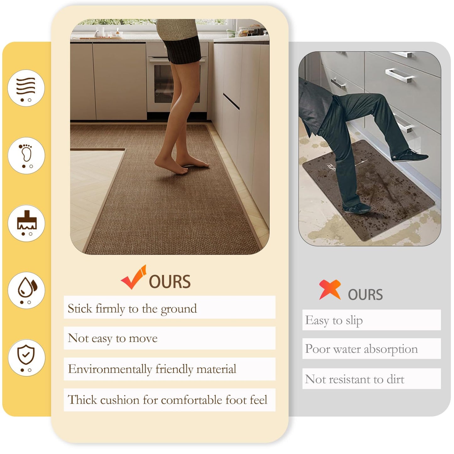 L Shaped Rug Corner Kitchen Rugs Non Slip Washable Mat, L-Shaped Rug Super Absorbent Corner Kitchen Mats Rubber Waterproof Corners Area Runner Kitchen Sink Floor Mat (Khaki Left-L, 31.5″X47.2″X17.7″)