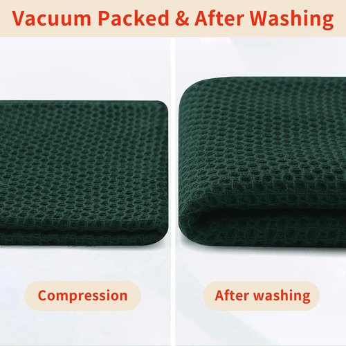 Homaxy 100% Cotton Waffle Weave Kitchen Dish Towels, Ultra Soft Absorbent Quick Drying Cleaning Towel, 13 x 28 Inches, 4-Pack, Blackish Green