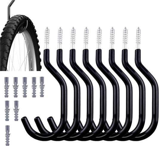 Skiennix 8-Pack Heavy Duty Bike Hooks - Rust Resistant Wall Mount Bicycle Storage for Garage Organization