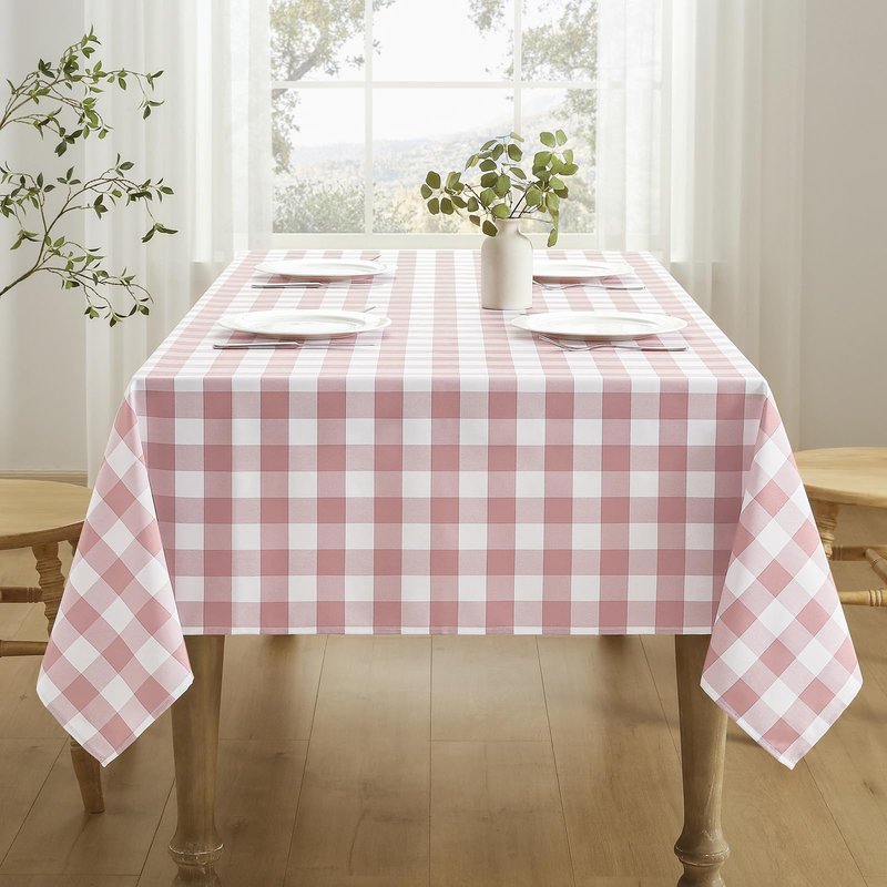 Veblandy Checkered Tablecloth Rectangle Waterproof Gingham Table Cloth Washable Buffalo Plaid Table Cover Wrinkle Free for Kitchen, Dining and Outdoor Picnic, 52 x 70 Inch, Pink and White