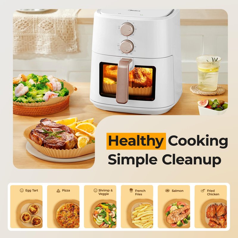 300 Pcs Air Fryer Paper Liners, 8" Square Air Fryer Liners Disposable, Heavy-duty Parchment Paper for 5-8 qt Airfryer Basket, Non-Stick & Grease Proof Baking Liner for Oven Pan