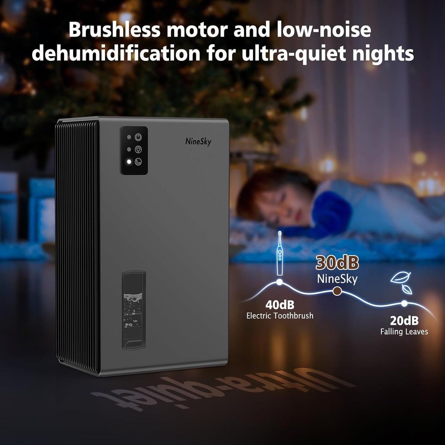 NineSky Dehumidifier - 1000 Sq.Ft. Quiet Home Dehumidifier with 95oz Tank & 7-Color Light | Grey