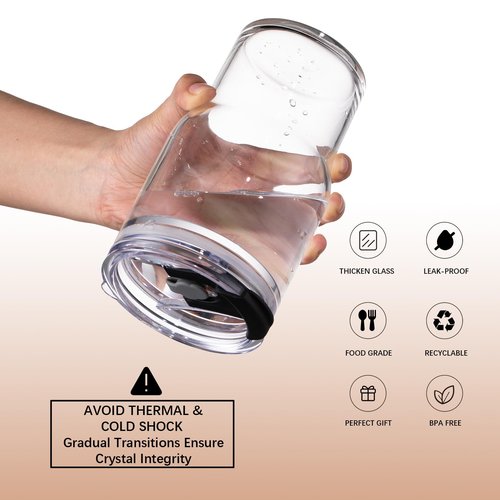 BLUEPOLAR 470ml/16oz Ribbed Glass Tumbler with Straw and Lid, BPA-Free Reusable Iced Coffee Cups with Lids, Thickened Coffee Tumbler for Office/Travel/Car (18oz)