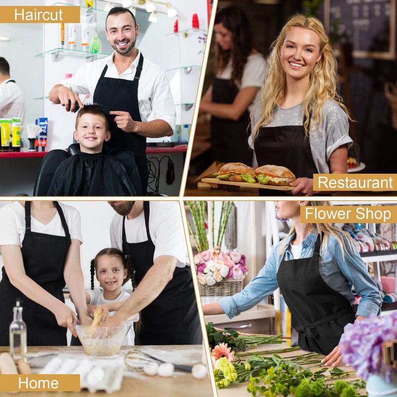 Okxiri 3 Pack Black Aprons for Women with Pockets, Adjustable Water Resistant Cooking Apron Unisex Bib for Chef Men and Women