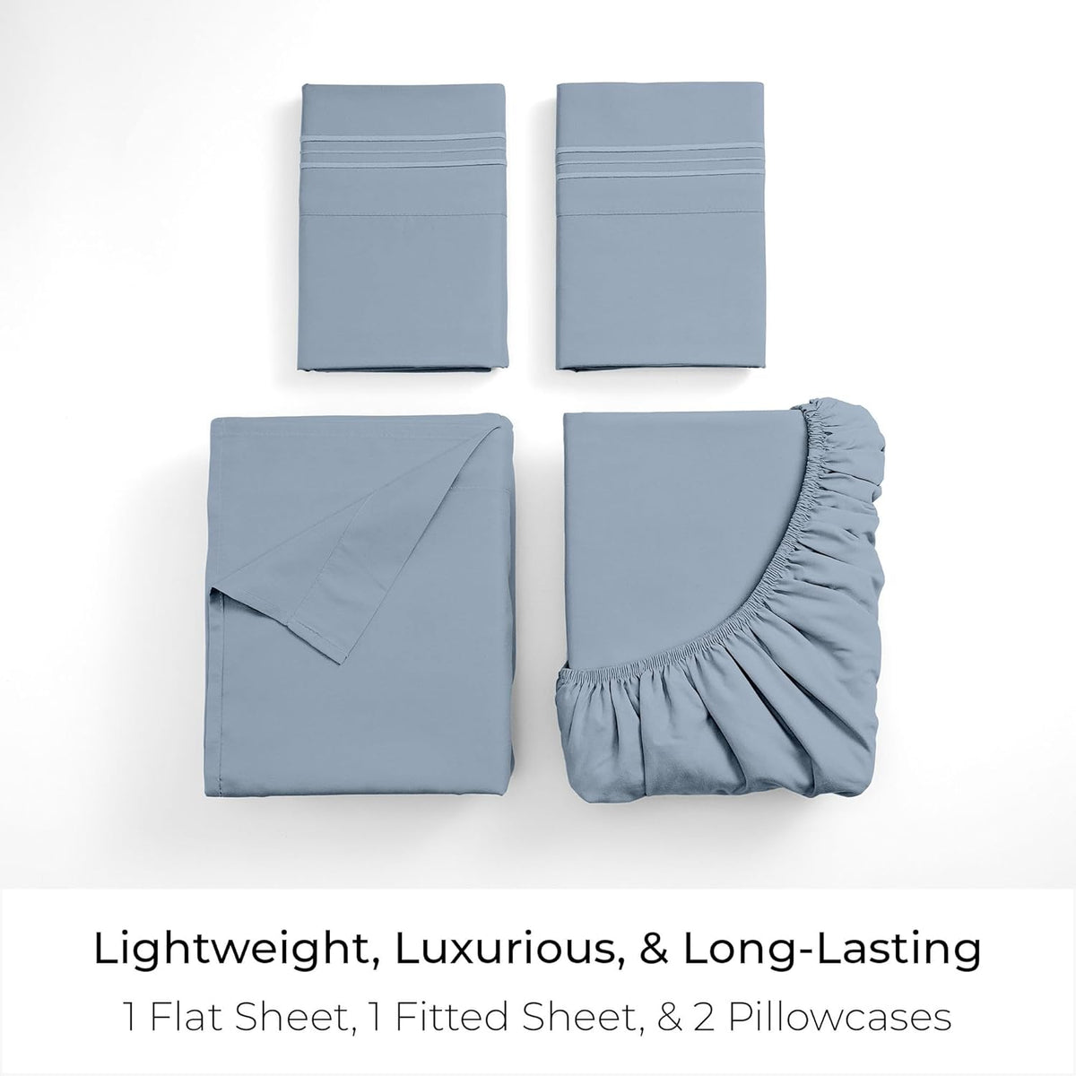 Mellanni King Sheets Set - Luxury 4 PC Bedding - Extra Soft, Cooling, Wrinkle Resistant | Blue Hydrangea