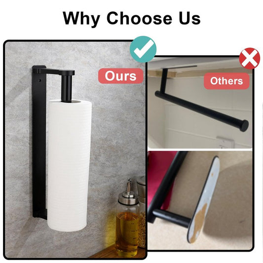 MONEER Paper Towel Holder Under Cabinet, Paper Towel Holder, Aluminum Alloy Kitchen Towel Holders, Self Adhesive Kitchen Roll Holder for Kitchen, Bathroom, Living Room (Black)