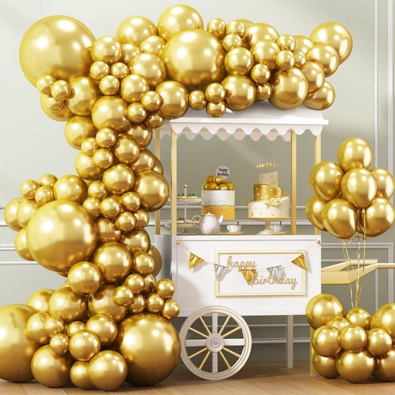 APLANET 150pcs Gold Balloons Different Sizes 18 12 10 5 Inch, Happy New Year Latex Balloons for Gold Themed Birthday Wedding Baby Shower Party, Grad Anniversary Supplies, Arch Kit Decoration