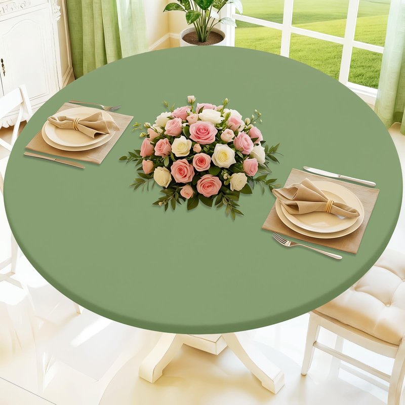 Moosfor Round Spandex Tablecloth, Elastic Fitted Waterproof Tablecloths for 31"-35" Tables, Stretch Washable Picnic Table Cover for Camping, Dining, Indoor and Outdoor, Sage Green