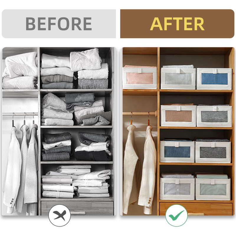 Linen Closet Organizers And Storage, 6 Pack Closet Storage Bins Linen Closet Baskets for Closet Organization Foldable Closet Organizer Bins with Clear Window For Organizing Clothing, Jeans, Shelves