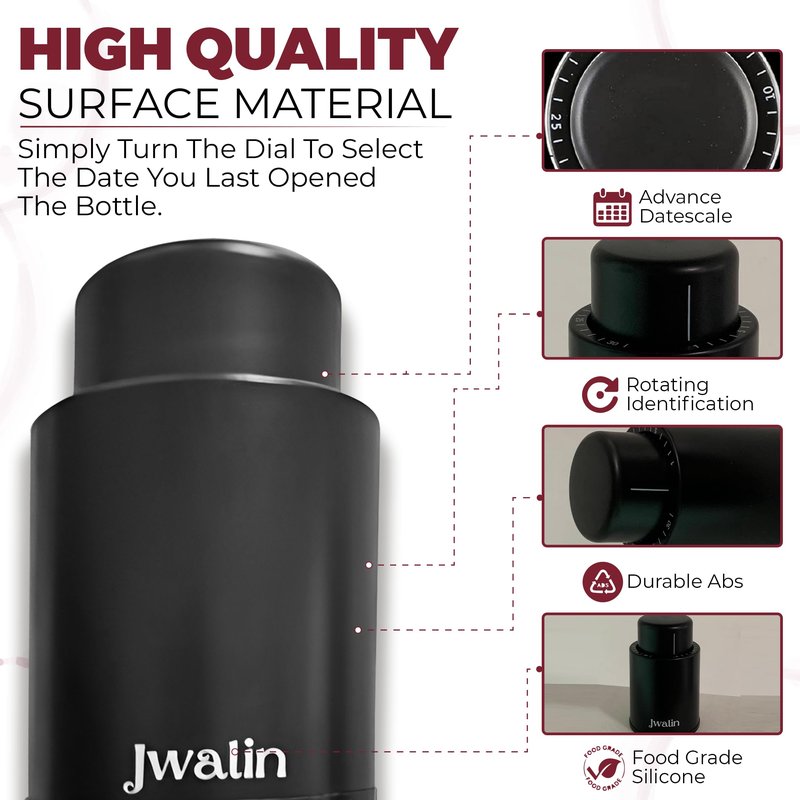 Jwalin Wine Vacuum Pump Stopper – Premium Wine Preserver with Airtight Seal, Reusable Vacuum Pump Keeps Wine Fresh, Perfect Wine Accessory Gift for Wine Lovers