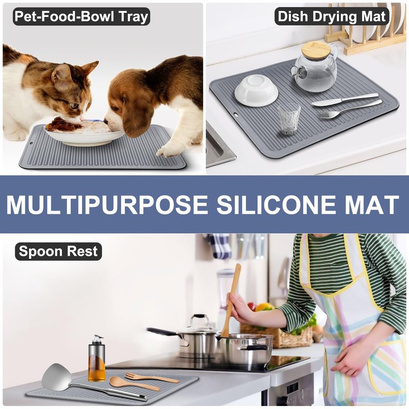 Walfos Large Silicone Trivet 16x12 Inch, Hot Pads for Kitchen, Heat Resistant Pot Holders Trivets for Hot Dishes, Hot Pots and Pans, Quartz Countertops, Gray