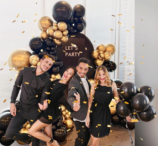 BAUANOOY 100pcs Black Balloons 12 inch, Black Latex Balloons with Ribbon for Graduation Birthday Party Decorations