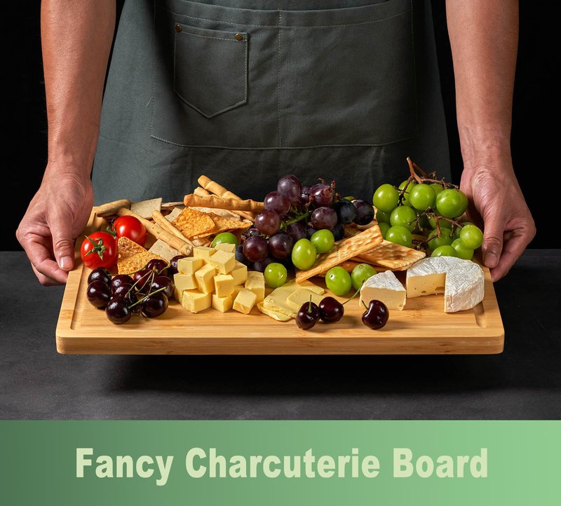 Bamboo Cutting Board for Kitchen, 18" Large Wood Charcuterie Cheese Board, Wooden Chopping Block with Side Handles and Juice Grooves