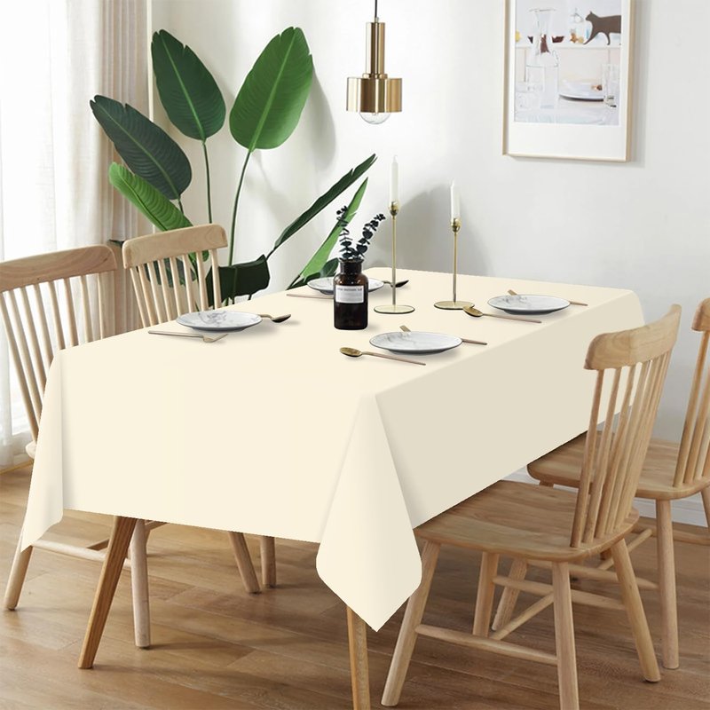 QIKSION Ivory Plastic Table Cloth Disposable 3 Pack, 54 x 108 Inch Beige Tablecloths for Party, Baby Shower, Harvest, Fall, Thanksgiving Decorations, Cream Rectangle Table Cover