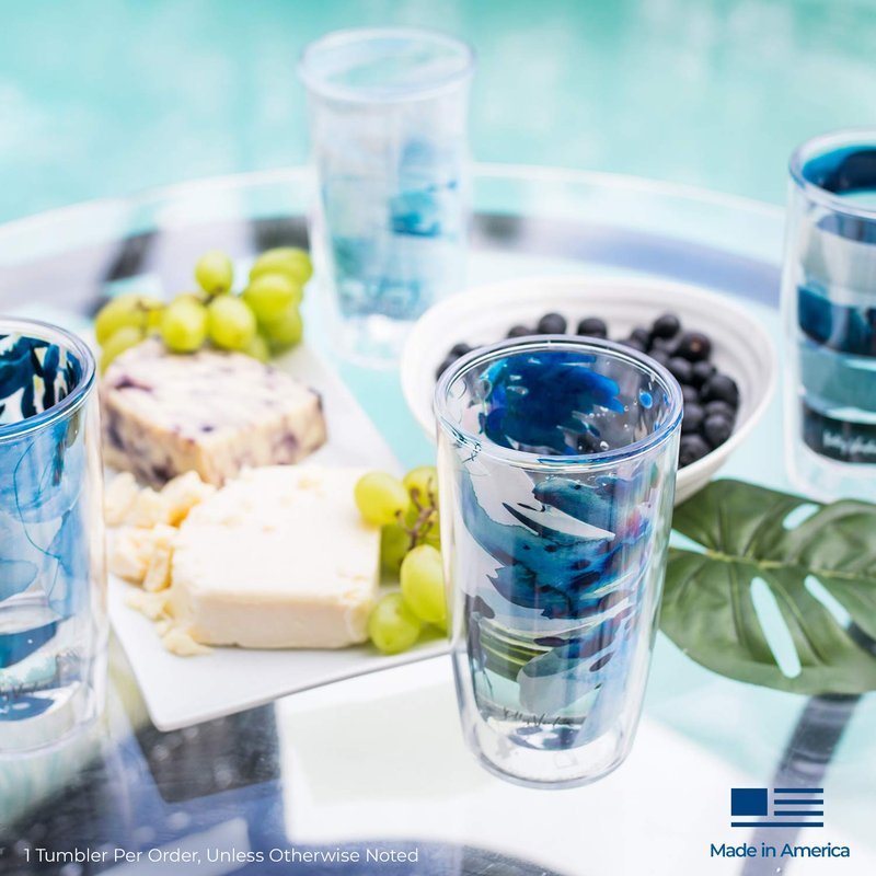 Tervis Yao Cheng Green Crystal Made in USA Double Walled Insulated Tumbler Travel Cup Keeps Drinks Cold & Hot, 16oz 4pk, Hexagon Green Blue