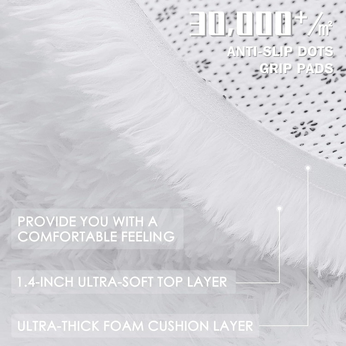OLANLY Soft Fluffy Shaggy Area Rug - 4x5 Machine Washable Accent Rug for Bedroom & Living Room | White