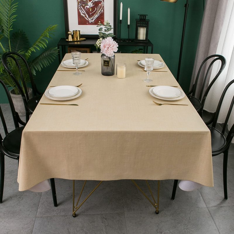Pioggia Vinyl Tablecloth with Flannel Backing Rectangle Waterproof Oil-Proof Plastic Table Cloth Wipeable PVC Table Cover for Indoor and Outdoor (Beige, 60 x 102 Inch)