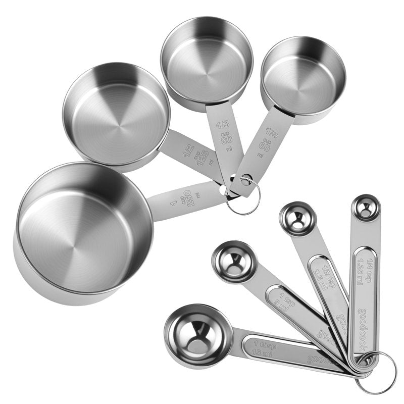 Strelitsia Measuring Cups and Spoons Set,Stainless Steel 8 Piece Nesting Measuring Tools for Dry & Liquid Ingredients, Kitchen Gadgets for Cooking and Baking, Includes 4 Cups and 4 Spoons