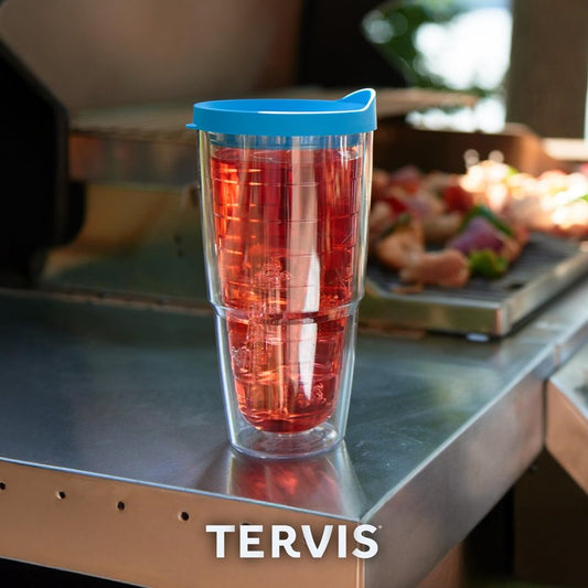 Tervis Clear & Colorful Tabletop Made in USA Double Walled Insulated Tumbler Travel Cup Keeps Drinks Cold & Hot, 24oz, Red