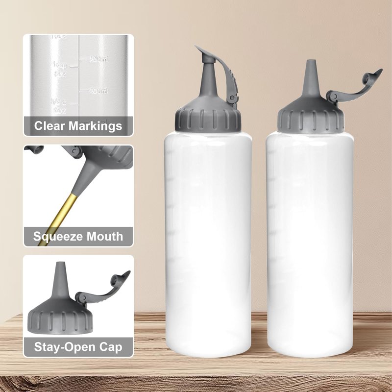 KEUYE Oil Bottle for Griddle With Twisting Lids, Griddle bottle squeeze for Sauces and Oil,Leak-proof,BPA Free Plastic,Gray,12oz(350ml),4Pack