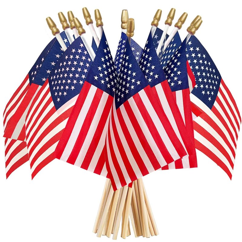 AhfuLife 15 Pcs American Mini Hand Held Flags for USA 250 Years Anniversary, 4×6 Inch USA Stick Flag with 10.5" Pole for World Cup Decor 2026, Independence Day, Sports Event Party Street Decor