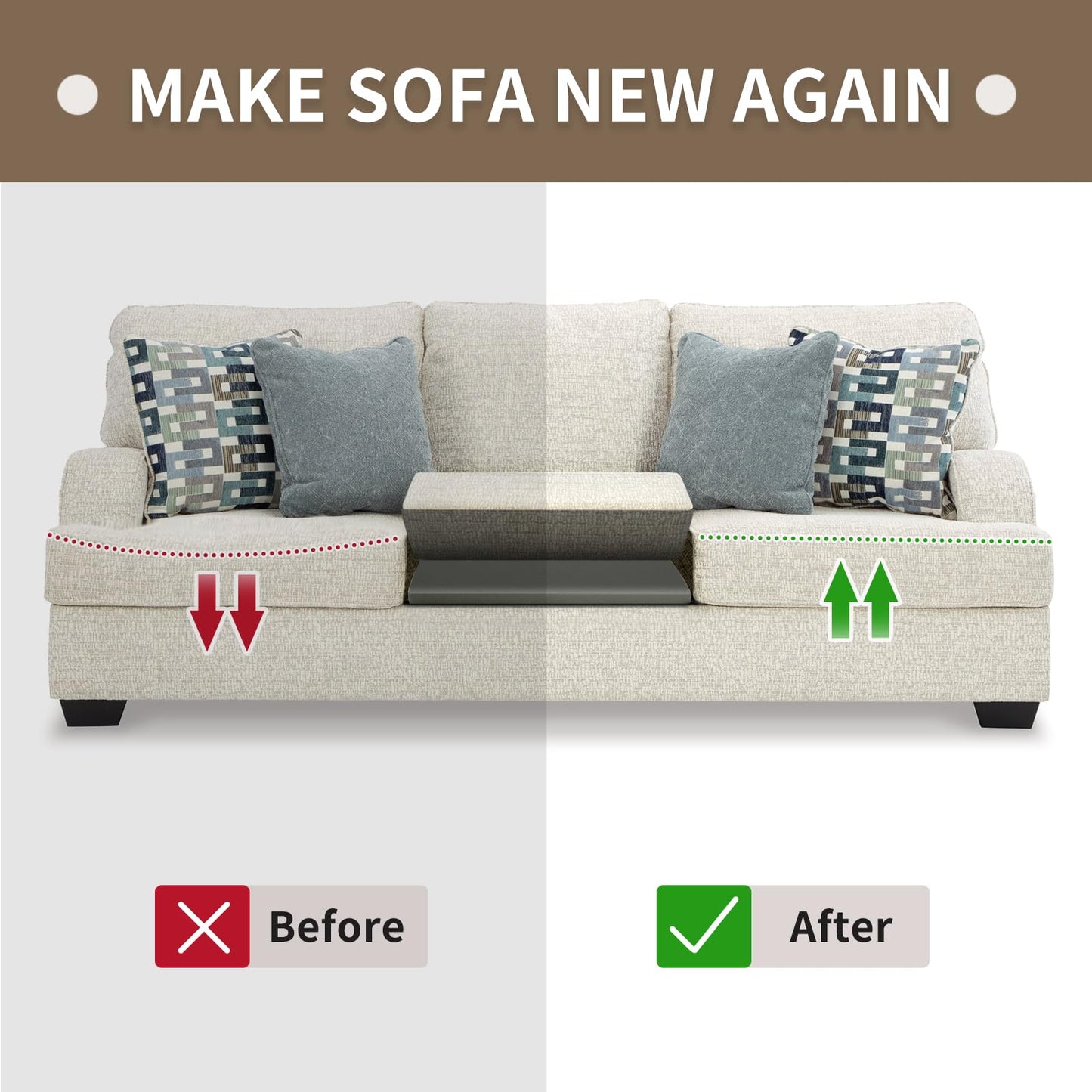 HAVARGO Couch Cushion Support High Density Foam 22X22X2.4 Inches Sofa Couch Supports for Sagging Cushions Light Grey 3Pc with Anti Slip Mesh Fabric