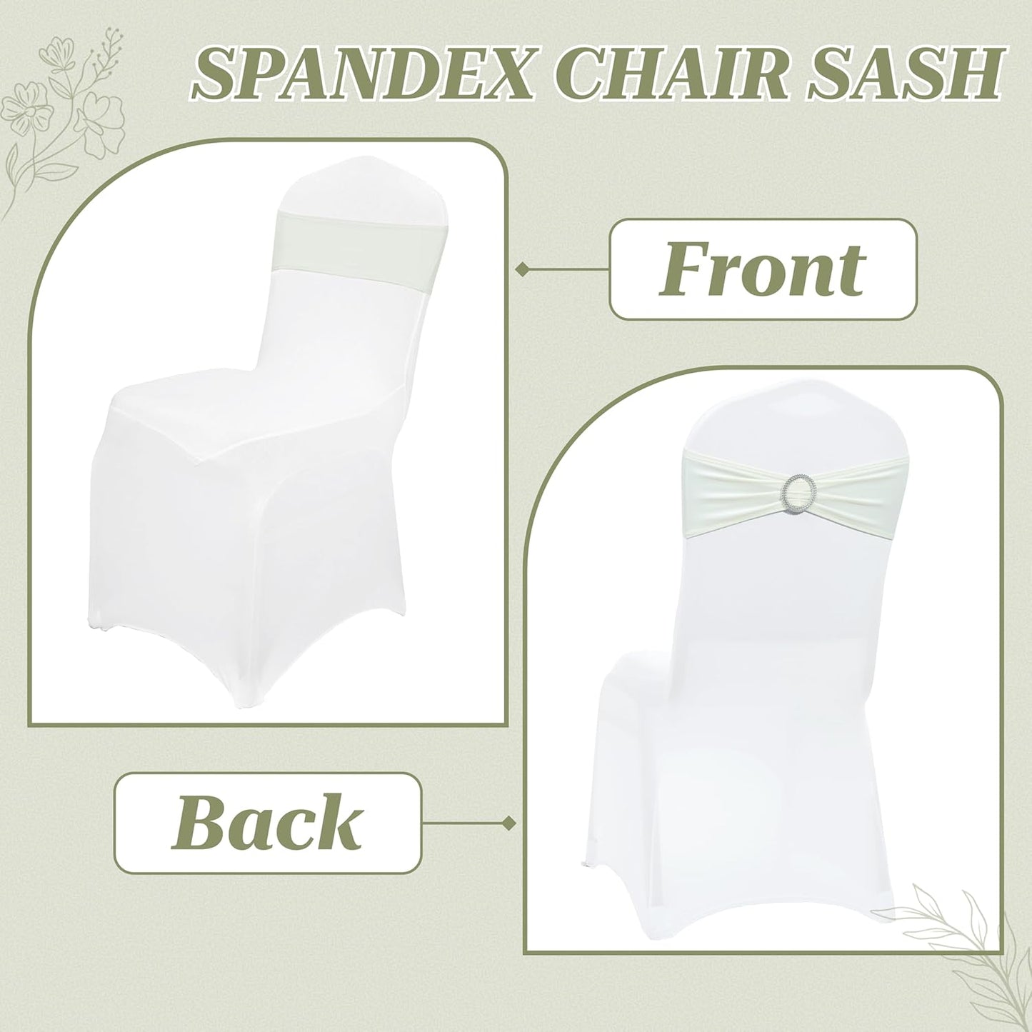 MDS Spandex Chair Sashes - Universal Fit Elastic Stretch Bow Ties with Buckle | Pack of 250 - Ivory