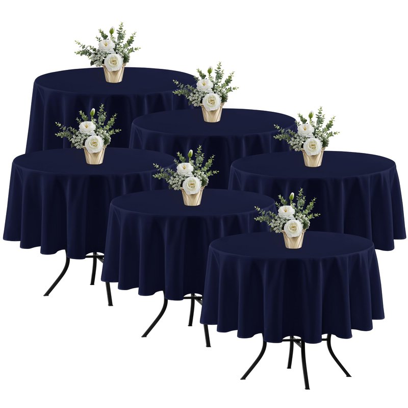 Fitable 6 Pack Navy Round Table Clothes - 70 Inches in Diameter - Stain Resistant and Washable Tablecloths, Polyester Fabric Table Covers for Wedding, Party, Banquet, Gathering