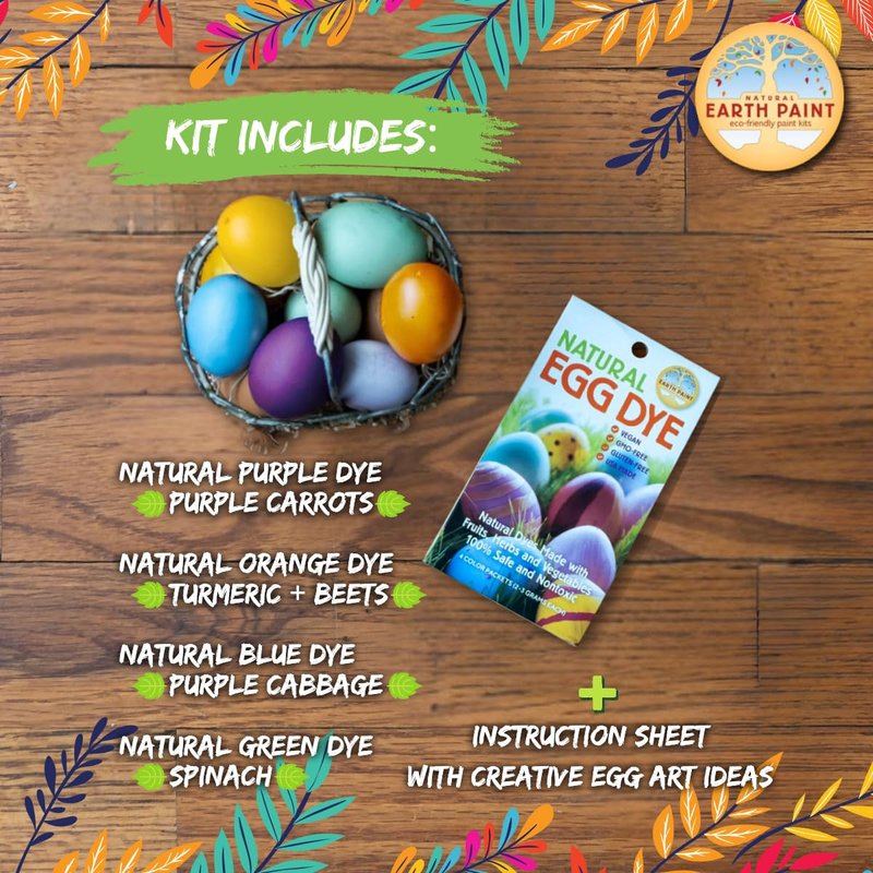 Natural Earth Paint Egg Dye Kit – Eco-Friendly, Non-Toxic Easter Egg Coloring for Kids & Adults – 4 Food-Safe Dyes, No Boiling Needed, Mixable Colors, Vegan & Sustainable