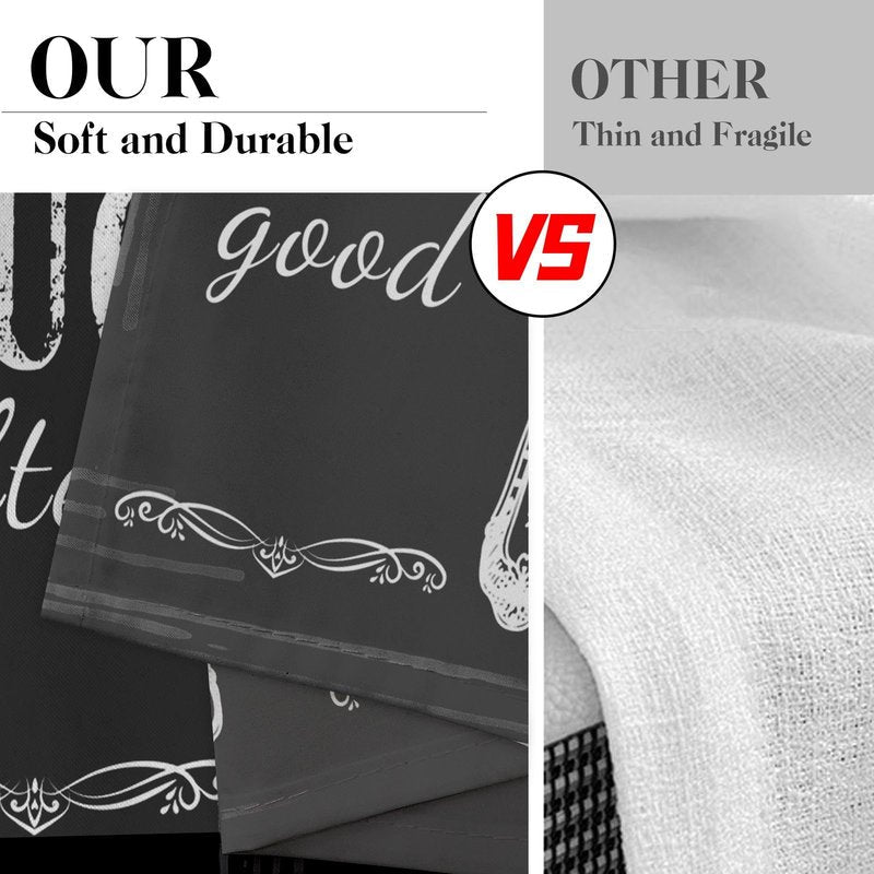 Tayney Black White Kitchen Window Curtains Valance and Tier Set 36 Inch Farmhouse Eat Good Laugh Often Live Well Rod Pocket Short Tier Curtain, Abstract Small Drapes for Kitchen Decor