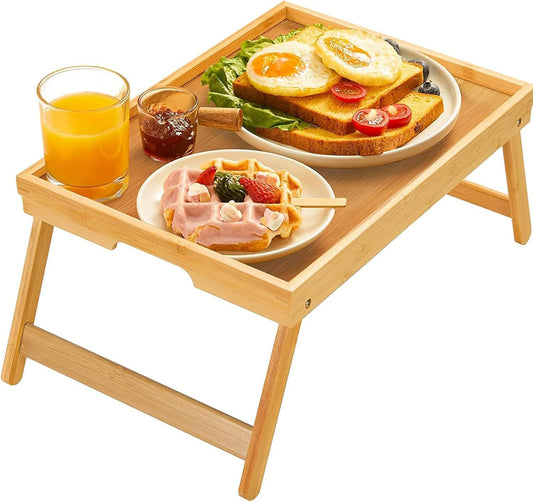 Pipishell Bamboo Bed Tray Table - Foldable Legs for Breakfast, Laptop Use | Versatile Snack Tray