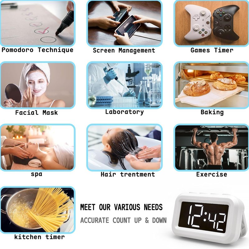 Digital Timer, Magnetic Countdown Kitchen Timers for Cooking, Egg, Oven, Learning Management Timer for Kids, Classroom, Teacher, Exercise, Study, Outdoor