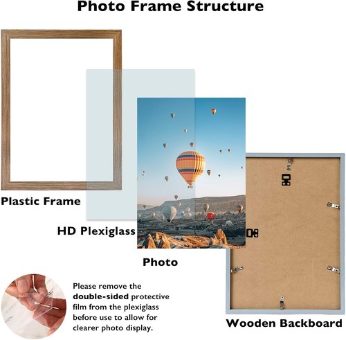 JCJMY 12x17 Picture Frame - Rustic Brown Wall Hanging Frame with Shatter-Resistant Plexiglass