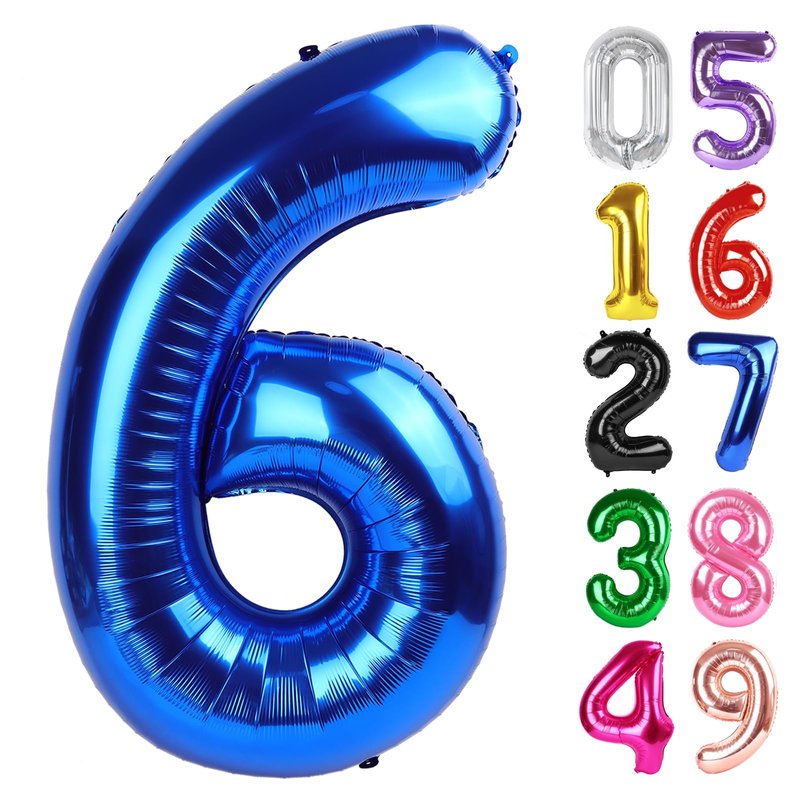 Metallic Blue Number 6 Balloon 40 Inch, 6th Birthday Party Decorations for Children, Giant 6 Foil Balloon for Party Supplies