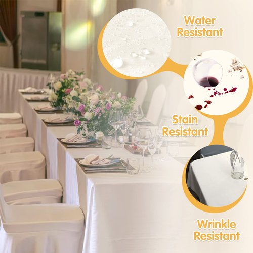 BRILLMAX 10 Pack Ivory Tablecloths 60 x 126 Inch for 8ft Rectangle Tables - 150 GSM Polyester Fabric, 15" Standard Drop, Water, Stain & Wrinkle Resistant Cloth Cover for Wedding Dining Buffet