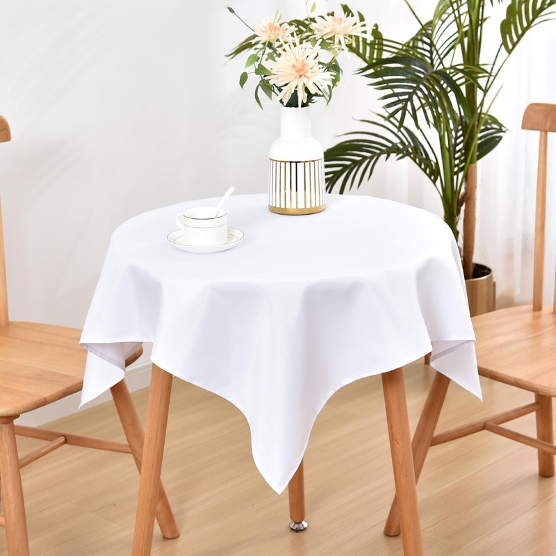 Wolkemer Small Square Tablecloth 36 x 36 Inch Washable Fabric Table Cloth Solid White Table Cover for Nightstand End Bedside Tables Tabletop Decoration