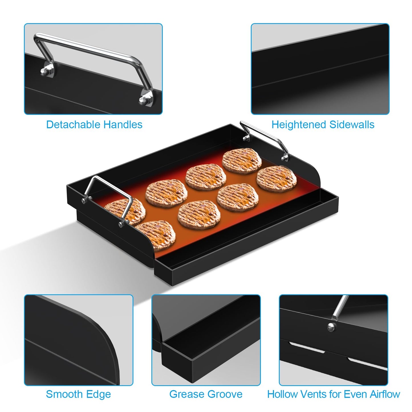 WEBROIL Nonstick Coating Cooking Griddle Insert for Gas Grill, 17" x13" Universal Griddle Flat Top Plate with Removable Handles for Charcoal/Gas Stove/Electric, Large Griddle Plate for Outdoor Grill