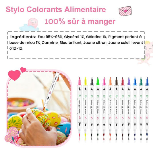 Treedoa Edible Markers for Cookie Decorating,12Pcs Food Coloring Pens Double Side Food Grade Edible Pens with Fine&Thick Tip Food coloring Pens for Cakes,Easter Eggs,Fondant,Cookies,Frosting,Macarons