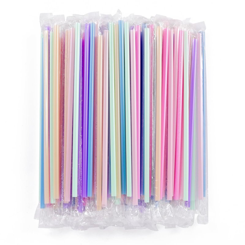 [Individually Wrapped] 100Pcs Disposable Plastic Drinking Straws - 8.26" Long and 0.24 Diameter Colorful Cute Straws for Juice,Coffee,Milk,Cocktail, Bachelorette/Birthday Party, Bridal/Baby Shower