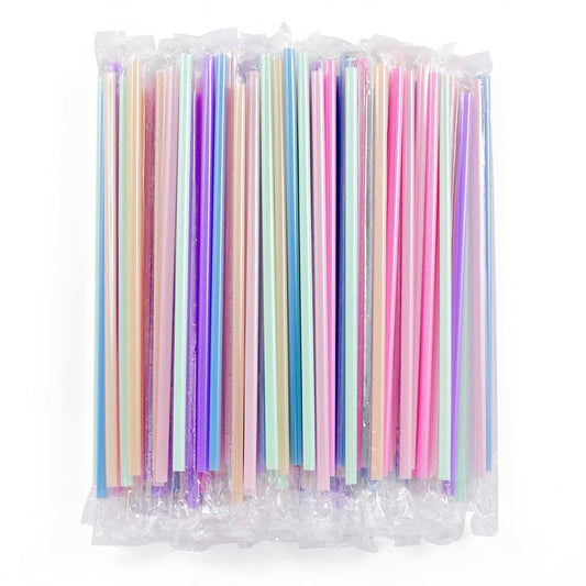 [Individually Wrapped] 100Pcs Disposable Plastic Drinking Straws - 8.26" Long and 0.24 Diameter Colorful Cute Straws for Juice,Coffee,Milk,Cocktail, Bachelorette/Birthday Party, Bridal/Baby Shower