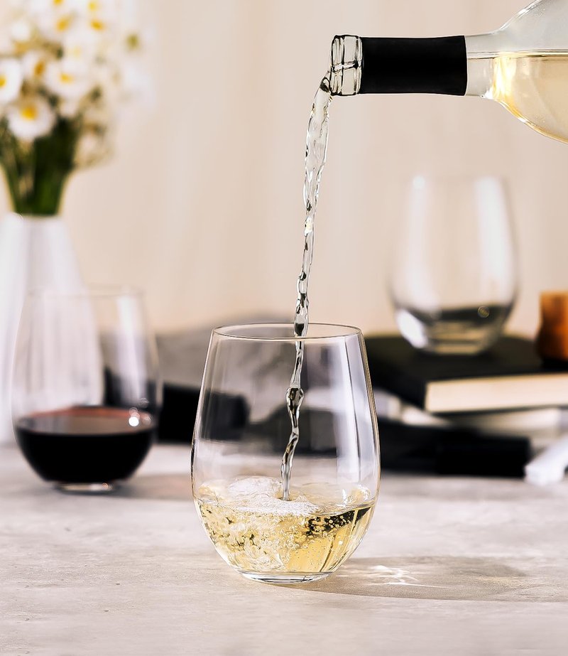 LUNA & MANTHA Stemless Wine Glasses, Crystal Red White Wine Glasses for Daily Use, Hosting, Home Bar, Evening Party, Birthdays, Shower, Housewarming Gift,Clear set of 4,15oz (4 Count)