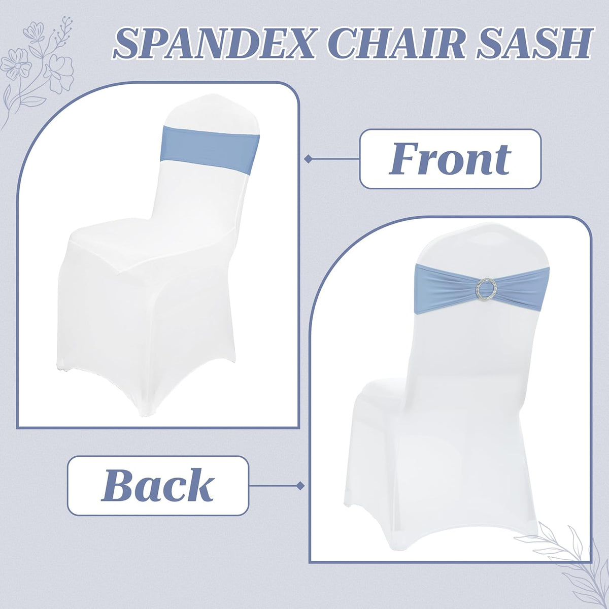MDS Spandex Chair Sashes - Premium Stretch Covers with Buckle Slider for Weddings | Baby Blue, Pack of 75