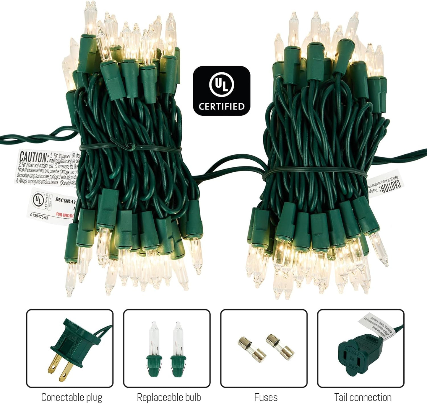 Skiennix Clear Christmas Lights - 100 Count Warm White String Lights | 21ft Green Wire for Indoor/Outdoor Decor