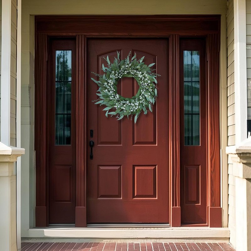 26'' Eucalyptus and Babys Breath Flowers Wreath for Front Door - Large Artificial Greenery Outdoor Wreath for Porch,Window,Farmhouse,Home,Hanging Decor- Spring, Summer, All Seasons (Green-White)