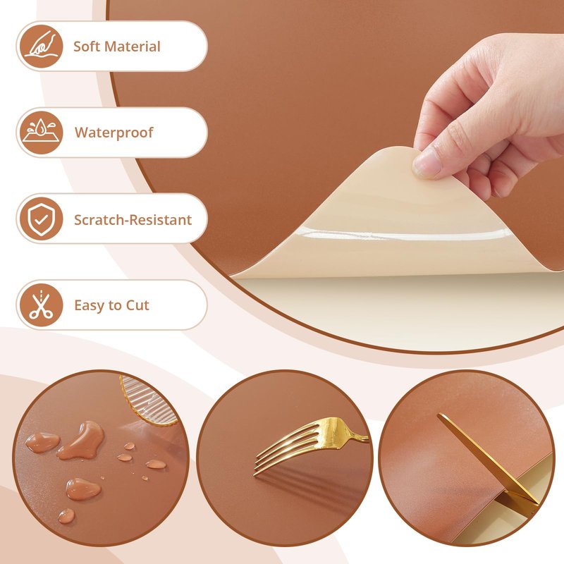 LovePads Makeup Mat for Vanity, 14 x 24 Dual-Sided Desk Pad & Vanity Cover Top, Waterproof PVC Protector Mat for Dresser, Nail Art, Craft Table (Brown+Beige)