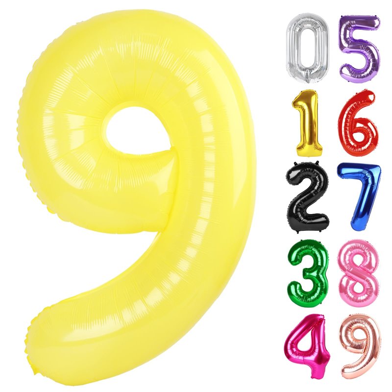 Yellow Number 9 Balloon 40 Inch, 9th Birthday Party Decorations for Children, Giant 9 Foil Balloon for Party Supplies