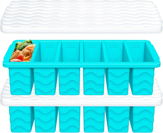 Skiennix Silicone Freezer Molds - 1/2 Cup Meal Prep Containers with Lid | 2-Pack for Soup & Sauce
