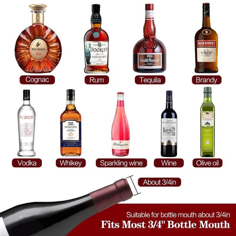 12/24/48/100 Pack Liquor Pour Spout, Stainless Steel Classic Bottle Pourers with Rubber Dust Cap, Speed Wine Bottle Pourer for Liquor Bottle, Oil Bottles