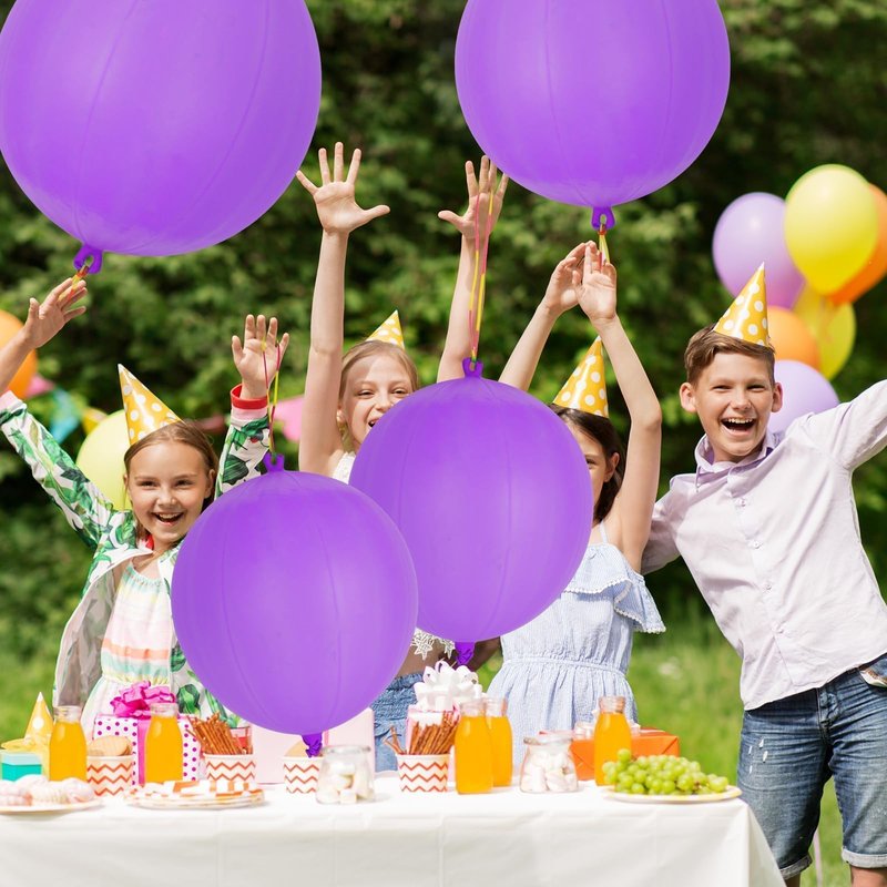 12 Pcs Purple Punch Balloons | with Rubber Band Handle for Easy Grip - Ideal for Kids’ Birthday Party Favors, Classroom & Outdoor Play(Purple)
