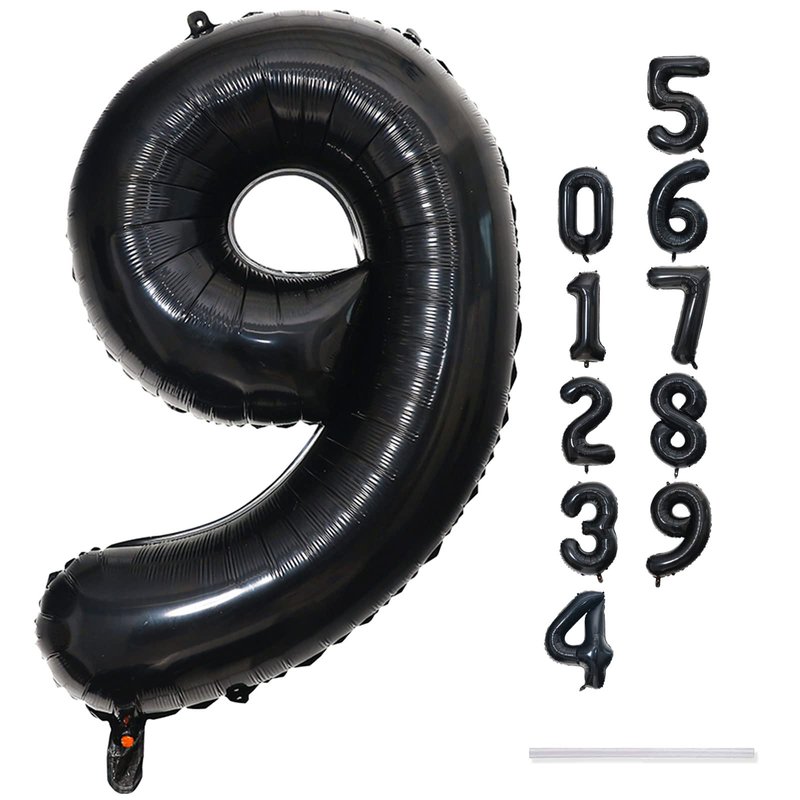 40'' Black Number 9 Balloons, Giant Self Inflating Foil Number Balloons Set 0-9, Large Digital 9 Helium Balloon for Girls Boys 9th Halloween Birthday Party Decorations Anniversary Photo Shoot Supplies